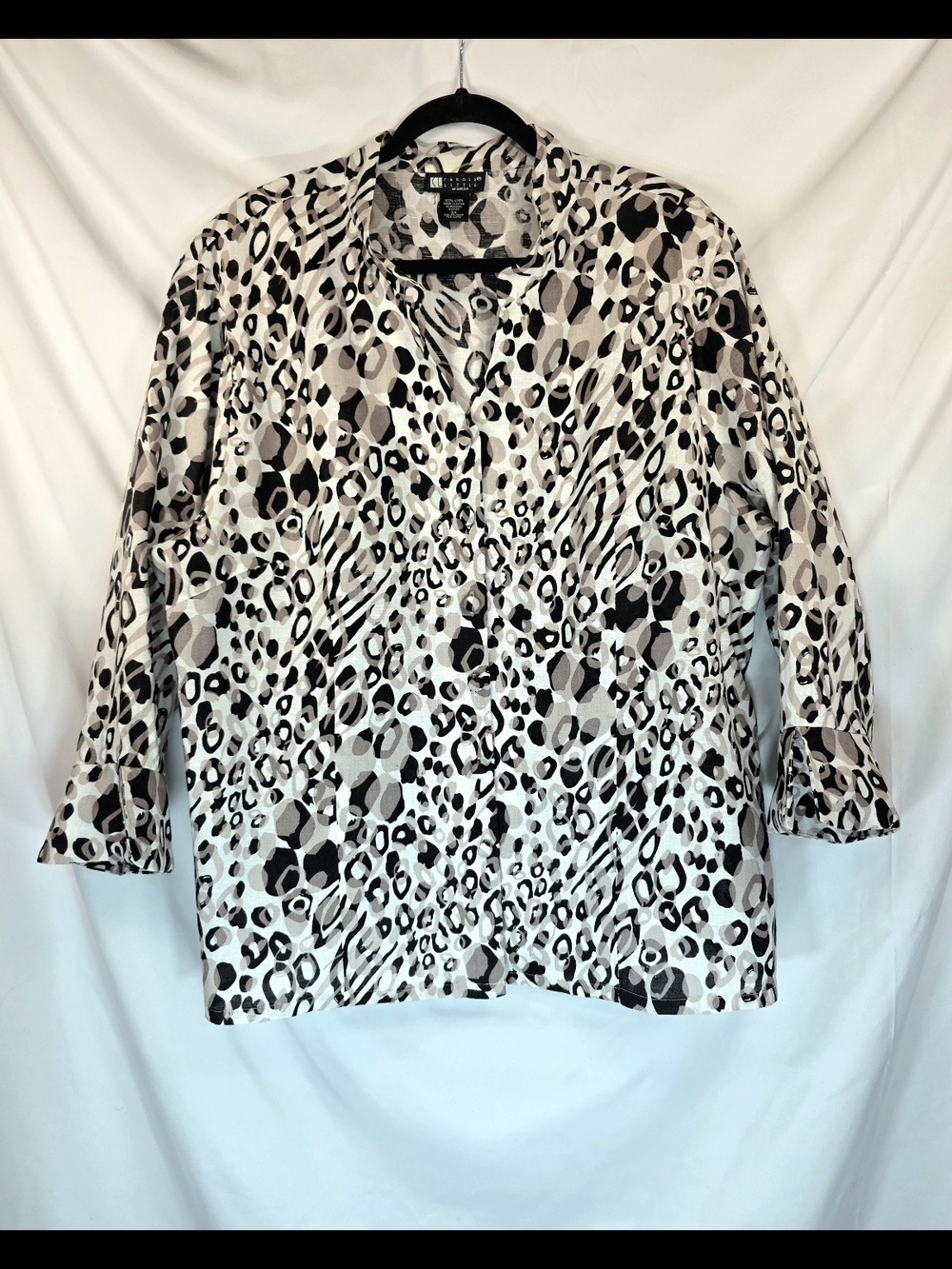 Vintage Carole Little Linen Animal Print Blouse 3X Safari Coastal Boho Relaxed